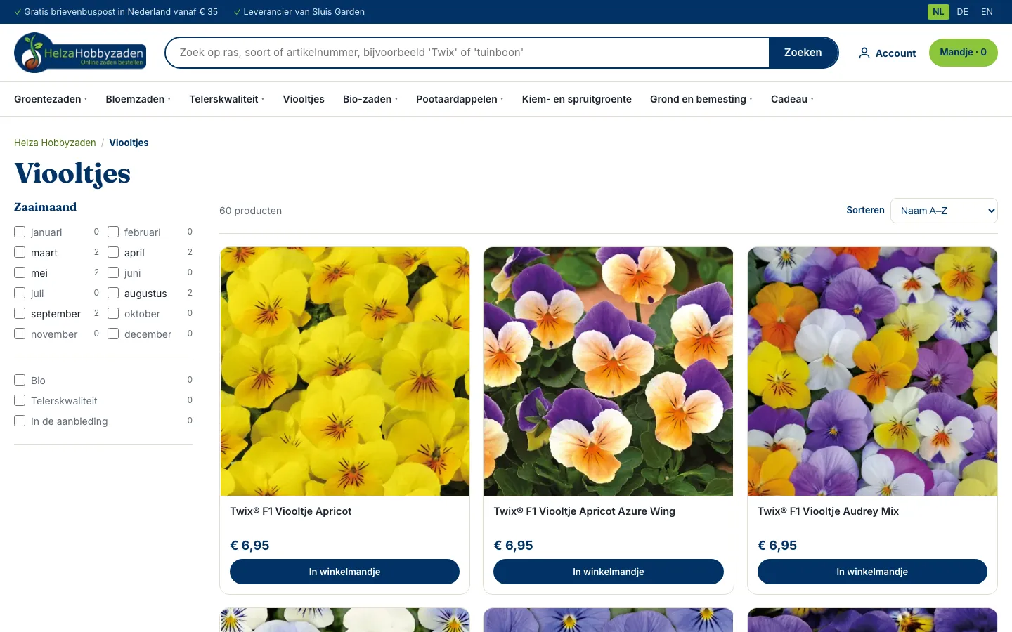 Helza Hobbyzaden, categoriepagina op de computer