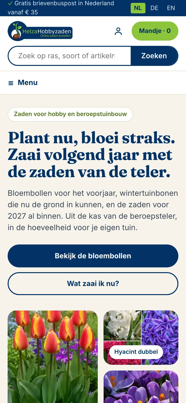 Helza Hobbyzaden, voorpagina op de telefoon