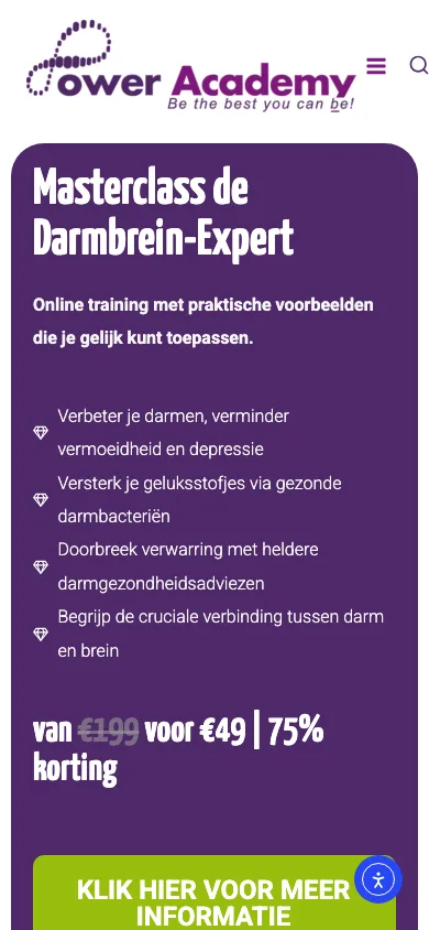 Power Academy, huidige site, voorpagina op de telefoon