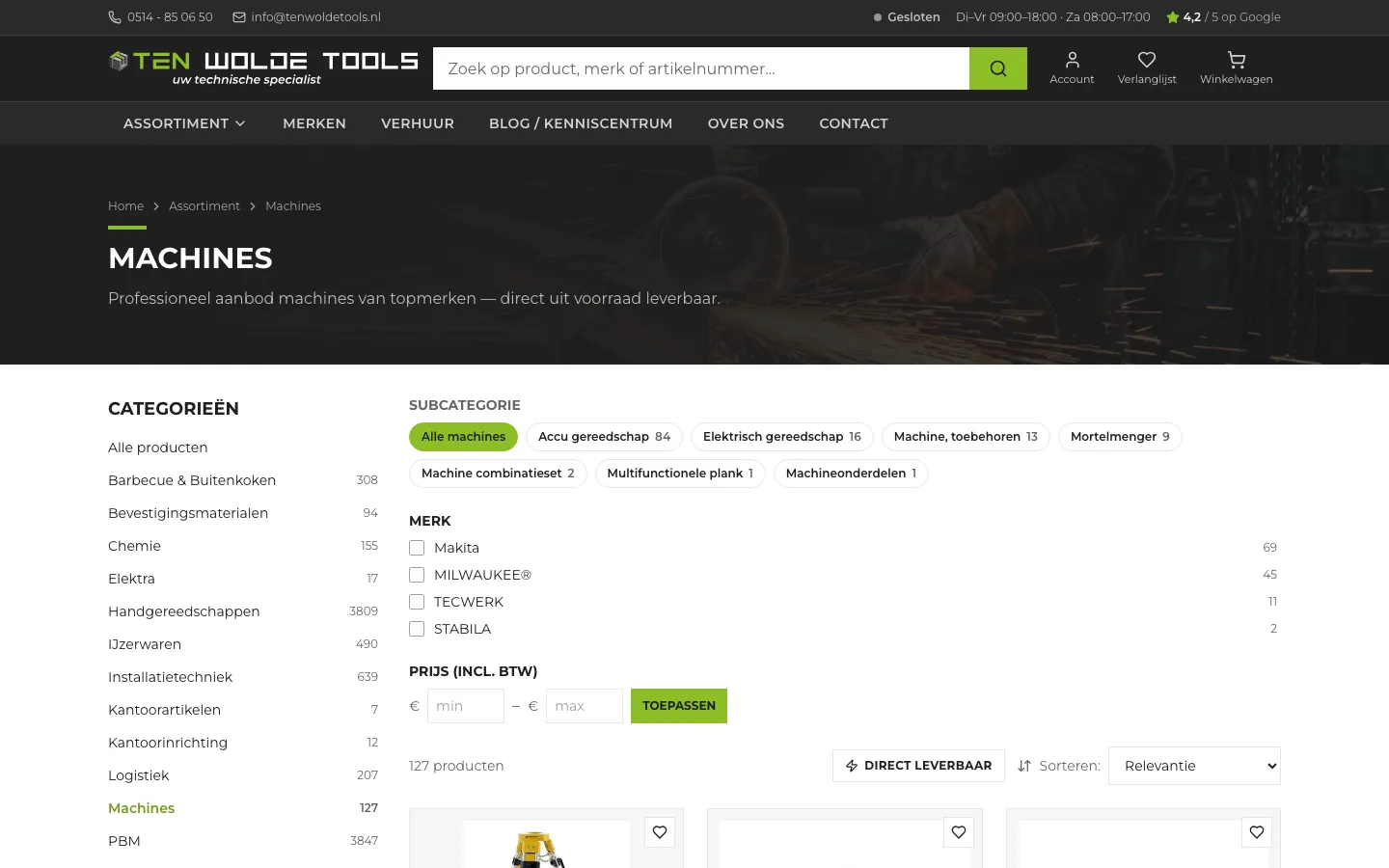 Ten Wolde Tools, categoriepagina op de computer