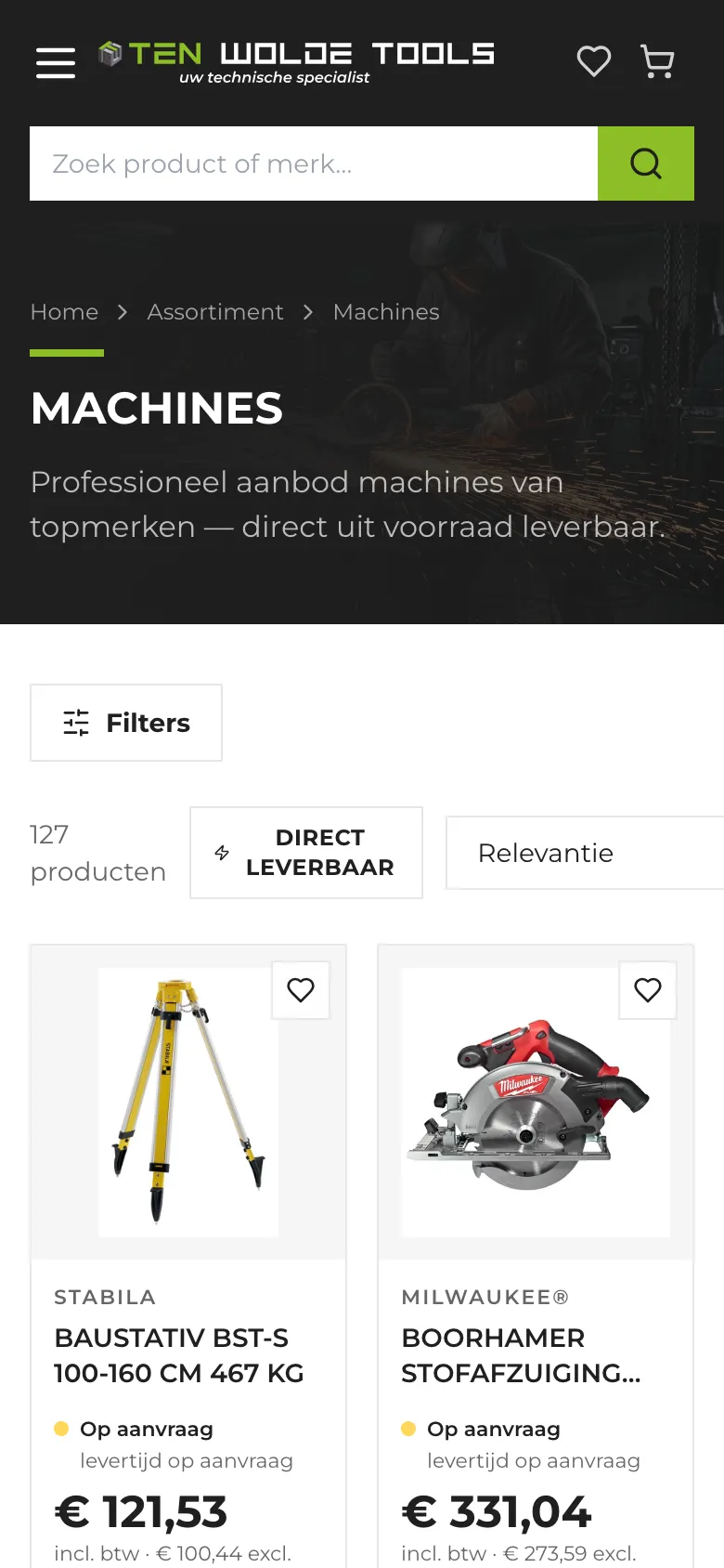 Ten Wolde Tools, categoriepagina op de telefoon