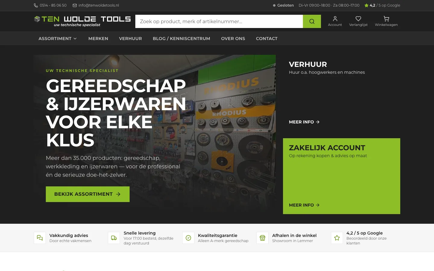Ten Wolde Tools, voorpagina op de computer