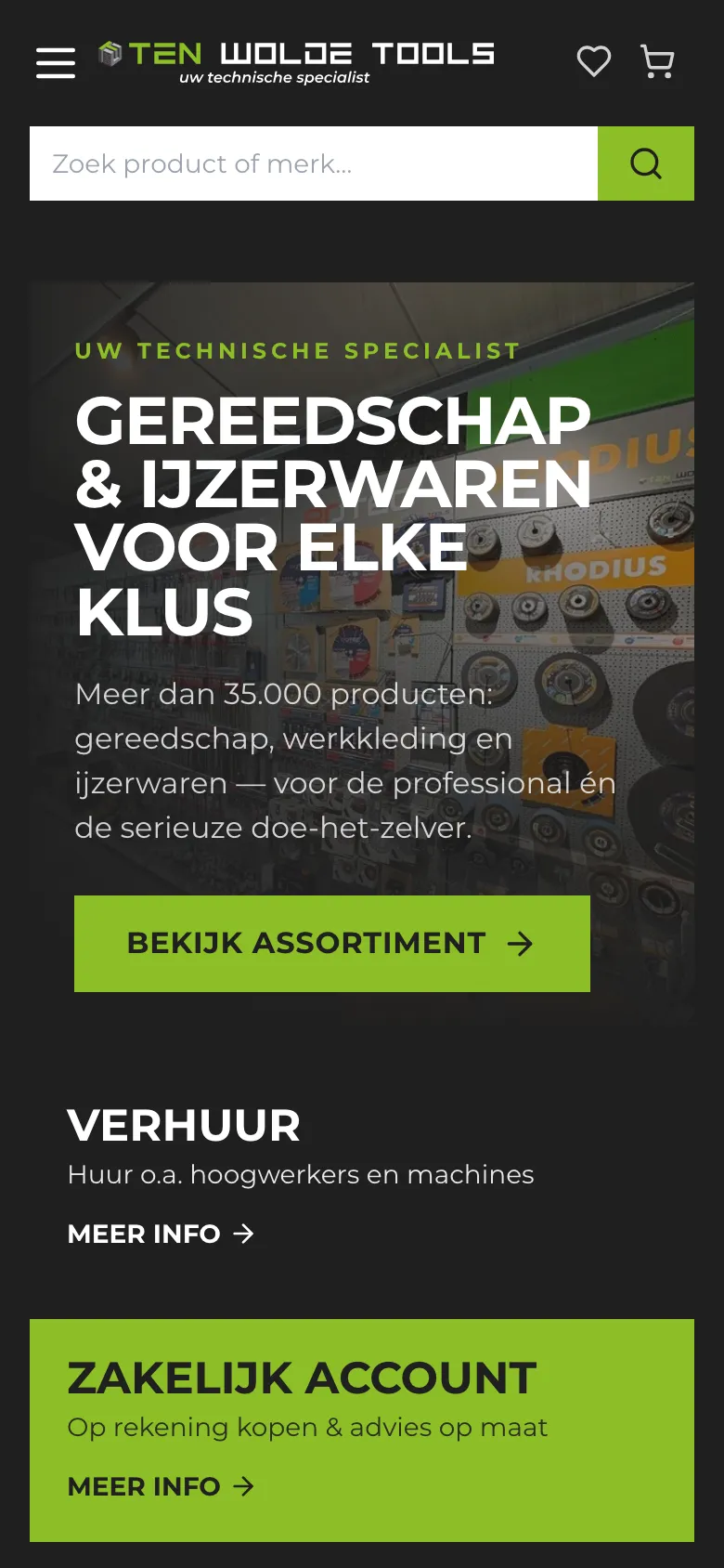 Ten Wolde Tools, voorpagina op de telefoon