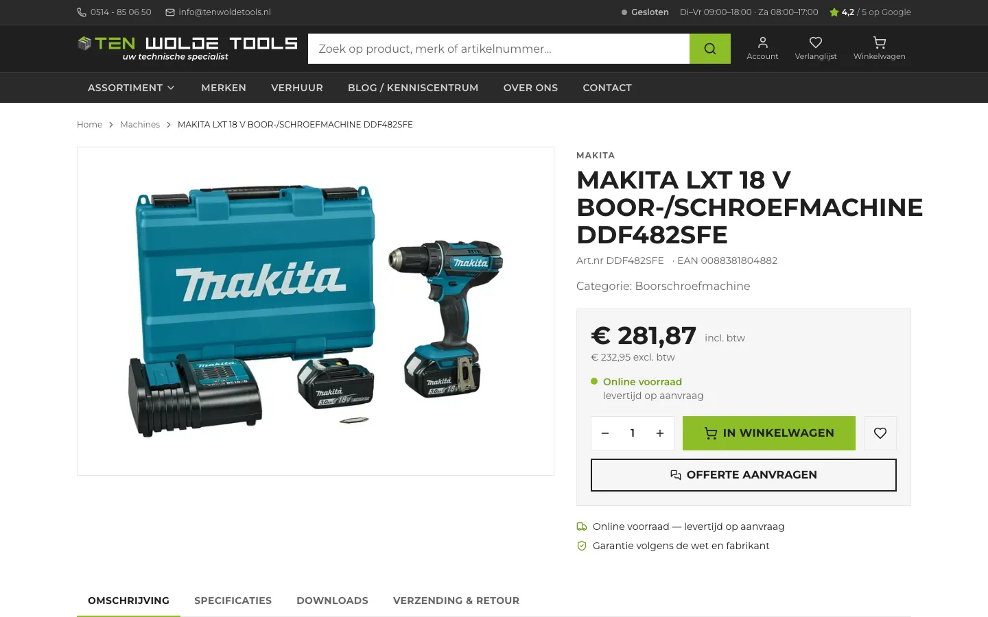 Ten Wolde Tools, productpagina op de computer