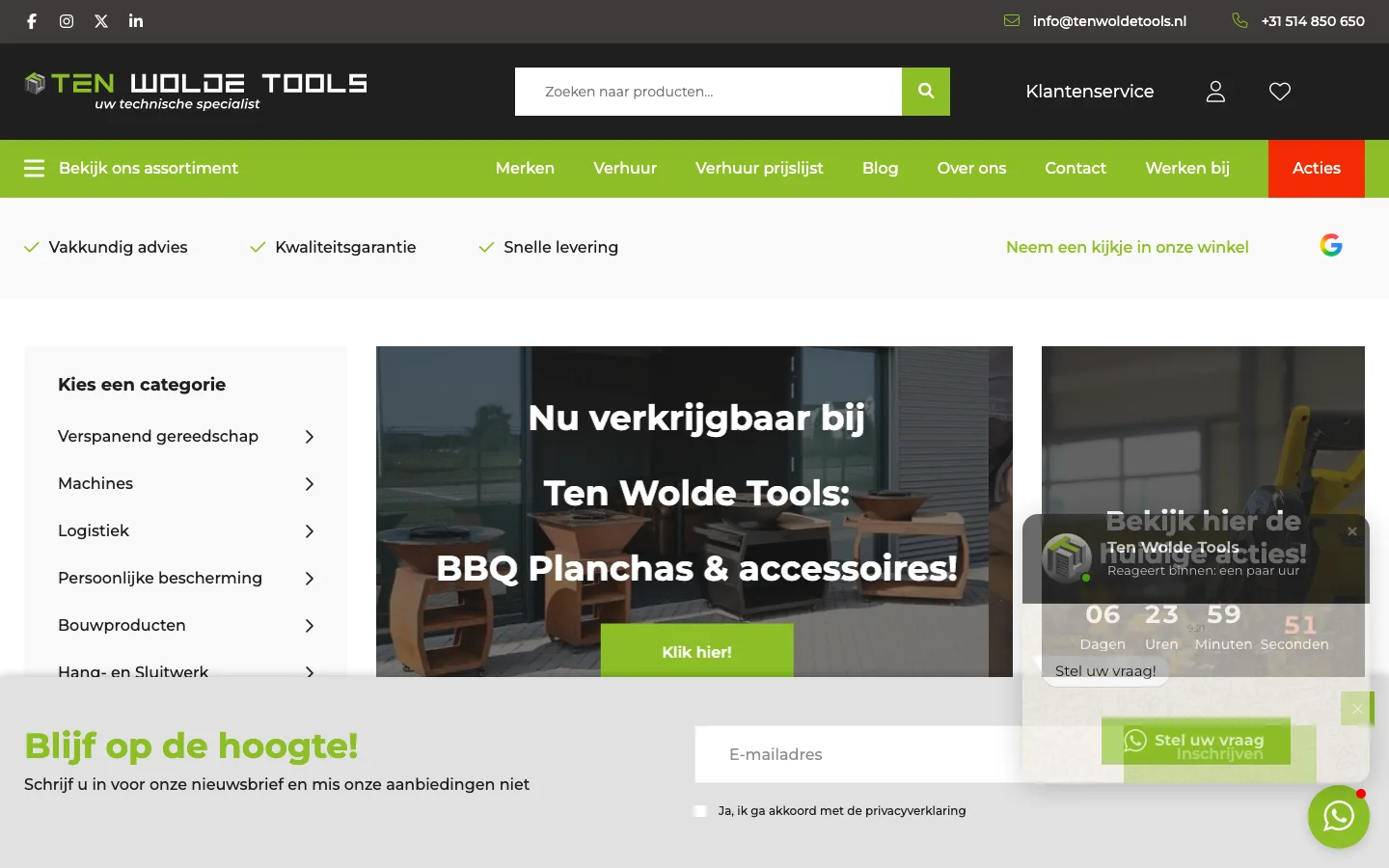 Ten Wolde Tools, oude site, mei 2026, voorpagina op de computer