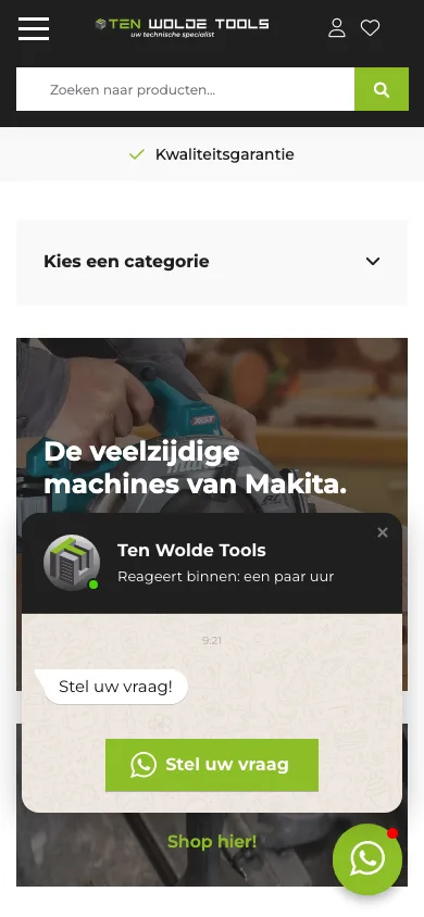 Ten Wolde Tools, oude site, mei 2026, voorpagina op de telefoon
